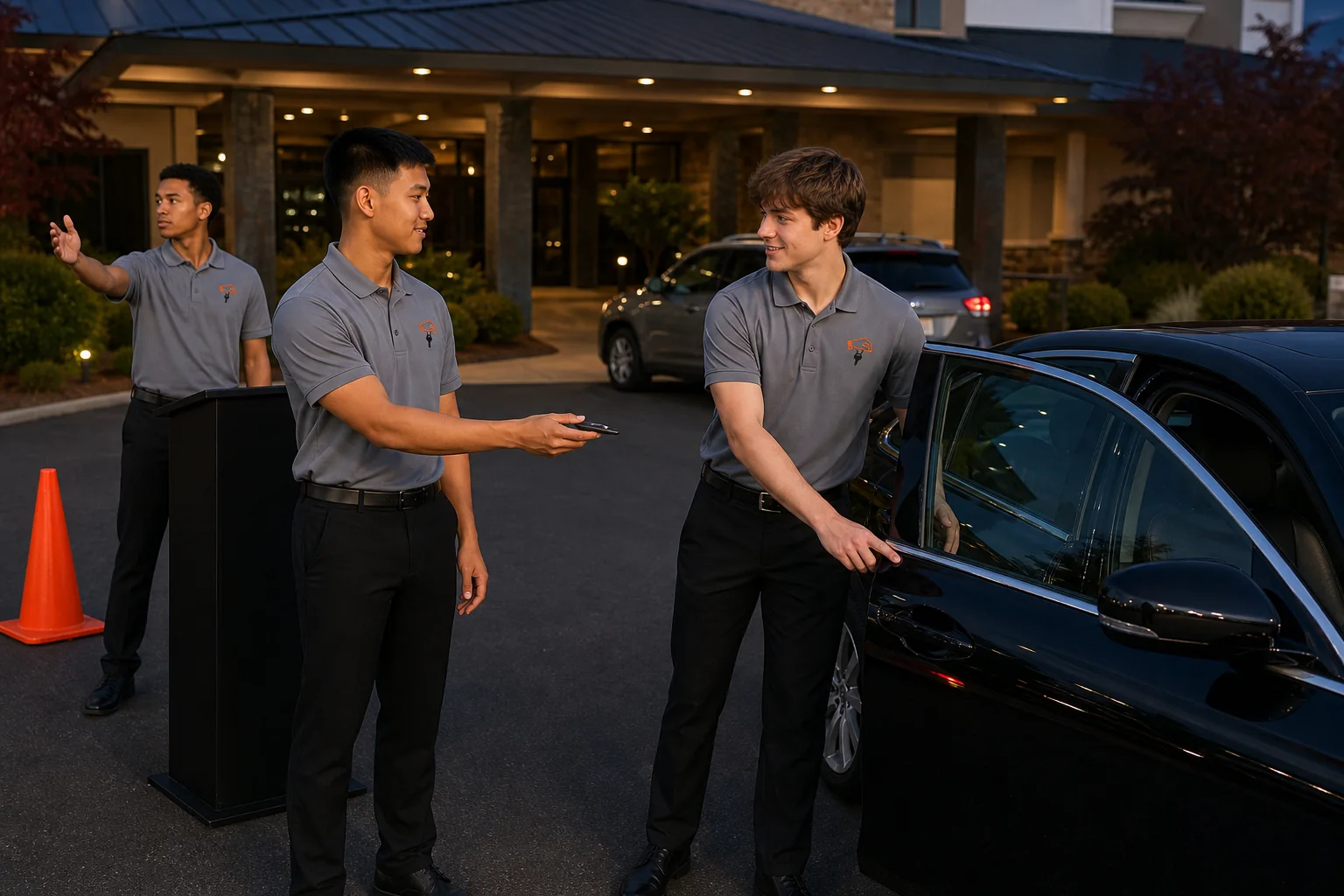Easy Arrival attendants coordinating an event parking area